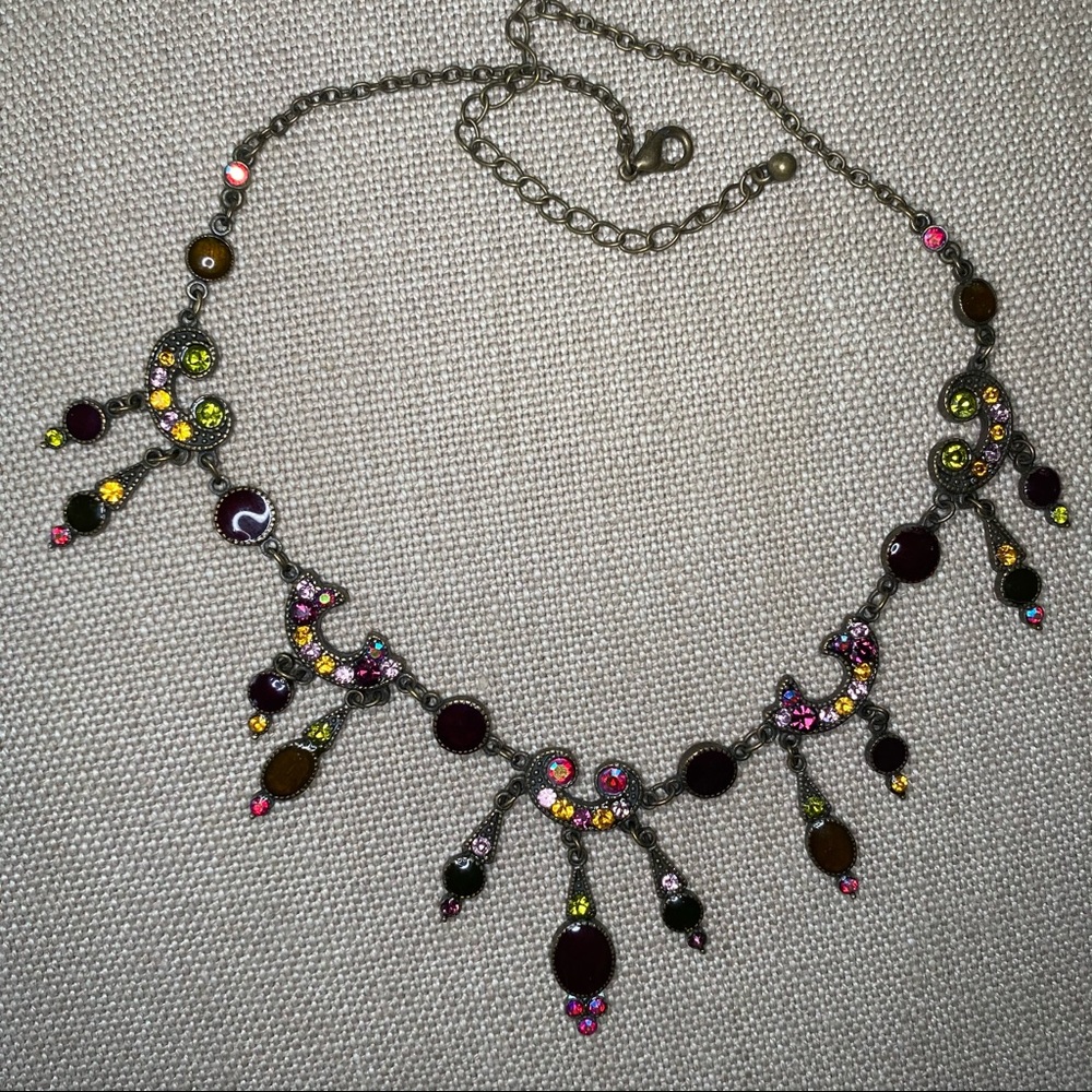 Vintage Red Swarovski Crystals & Enamel Art Deco Style Necklace w Dangles - Picture 5 of 8